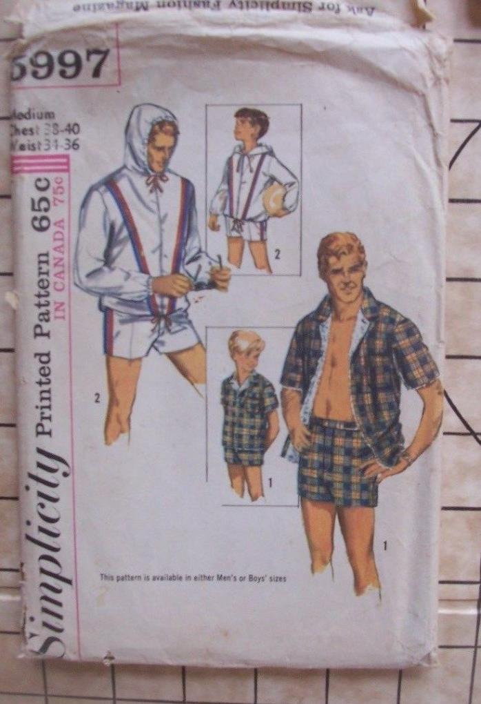 Vintage 1965 Simplicity 5997 Mens Or Boys Swim Shorts & Swim Jackets