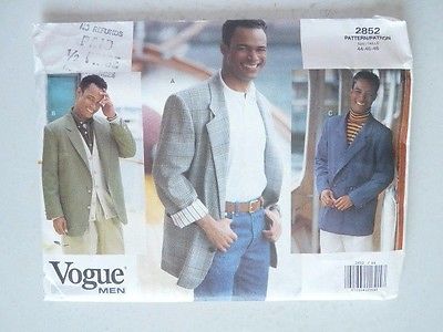 Vogue Men Sewing Pattern 2852 Jacket Size 44 46 48 Uncut