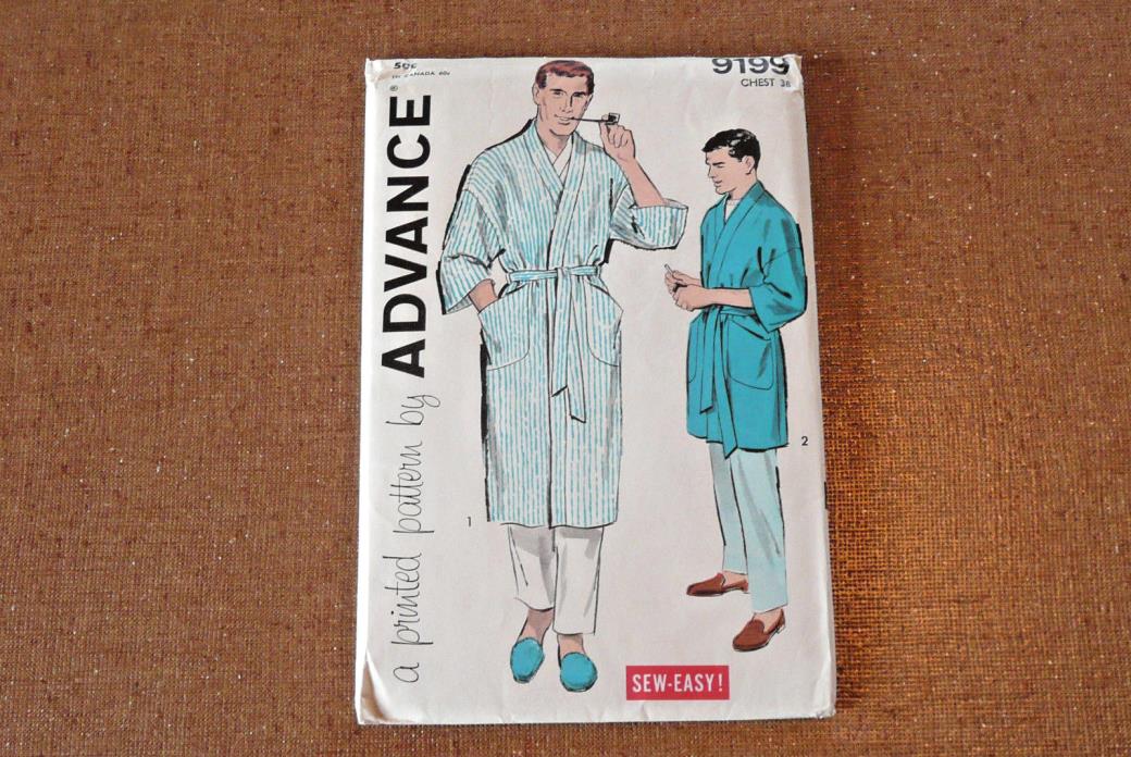 Vintage *Advance* Sewing Pattern Men's Robe Two Lengths Chest Size 38 ~ Uncut