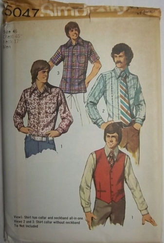 Mens Vest & Shirts #5047 Size 46 Simplicity Pattern Un-Cut 1972