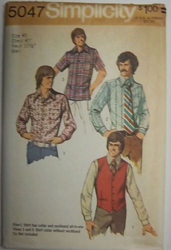 Mens Vest & Shirts #5047 Size 40 Simplicity Pattern Un-Cut 1972