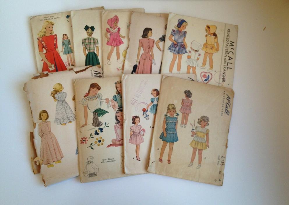 9 VINTAGE 1940's McCall's Girls Sewing Patterns Assorted Styles Sizes Dresses