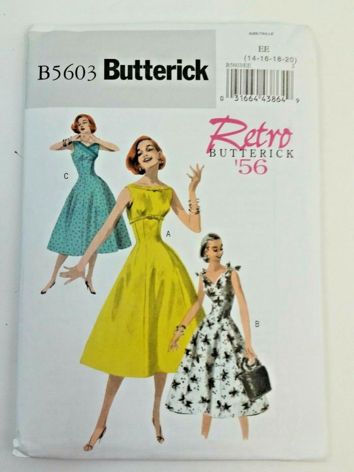 Retro Butterick '56 Misses Dress Easy Pattern Size EE 14-16-18-20 New Uncut