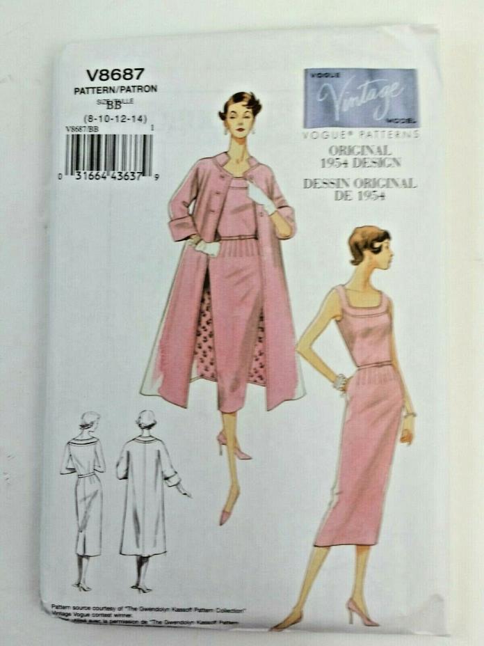 Vogue Vintage Model V8687 1954 Original Design Miss Dress Belt Coat BB 8-10-1214