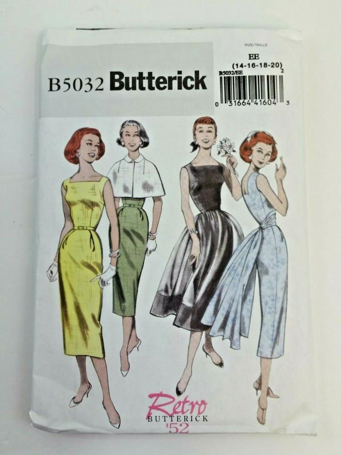 Retro Butterick '52 Dress Capelet Overskirt Cummerbund  EE14-16-18-20 New Uncut