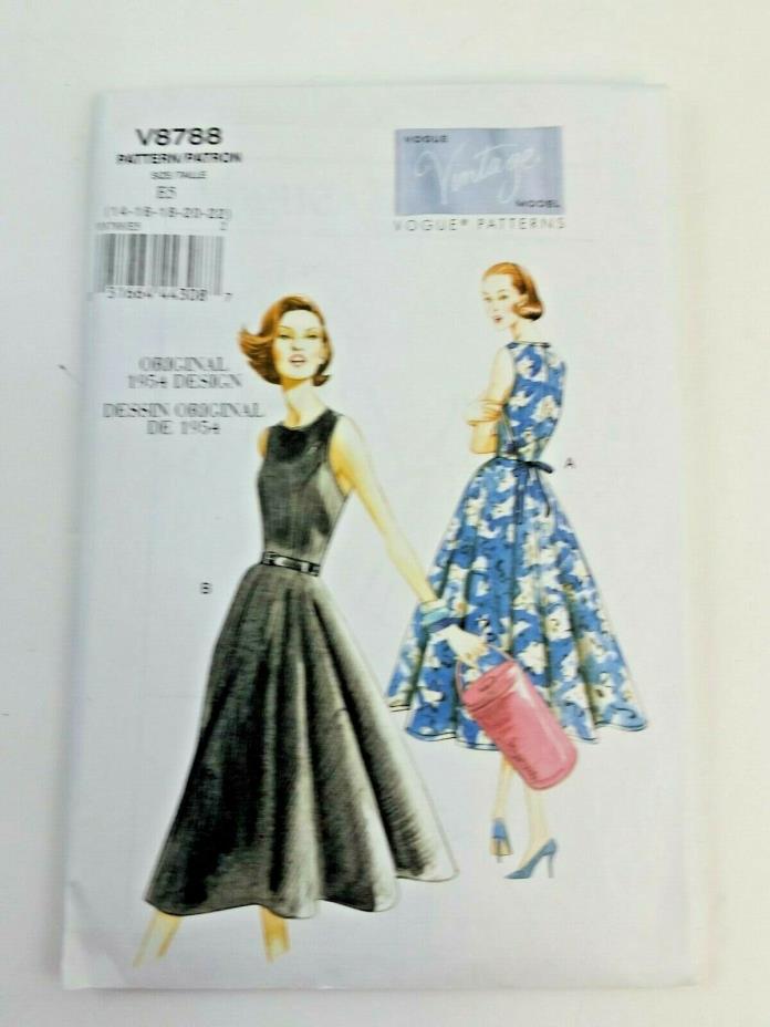 Vintage Vogue V8788 Misses Dress Easy 1954 Size E5 14-16-18-20-22 New Uncut