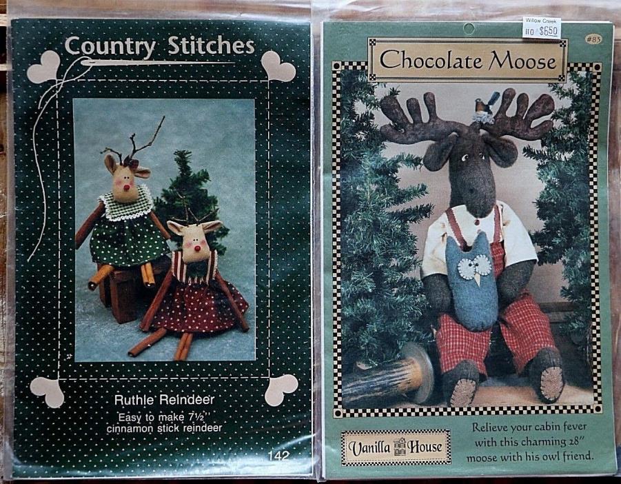 2 Moose & Reindeer Ow Plush Stuff Sewing Pattern  Vanilla House Country Stitches