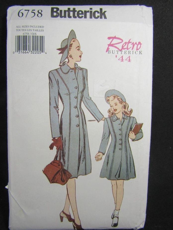 Sewing Pattern Butterick 6758 Retro Dress 1944 All sizes Uncut D1-24