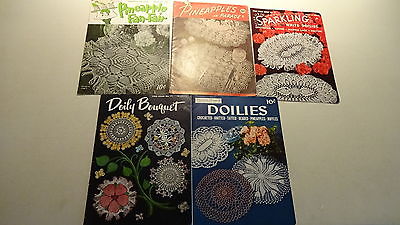 CROCHET Patterns Doilies Old 1940s 1950s Lot 5 Booklets Old Vintage  Pineapple
