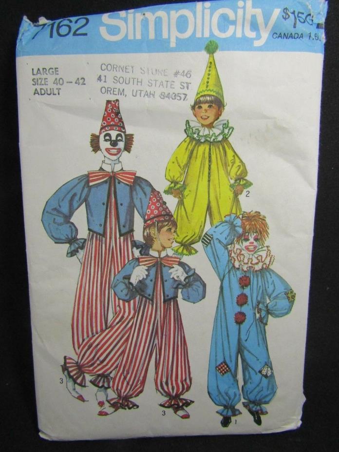 Vintage Sewing Pattern Simplicity 7162 Clown Costume Adult  40-42 Uncut C1-30