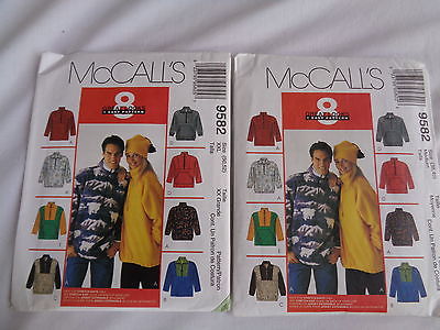 Sewing Pattern Lot 2 McCall's 9582 Sz 38, 40, 50, 52 Unisex Pullover Top & Hat