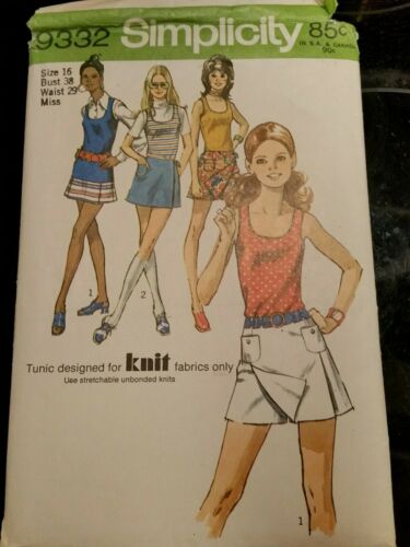 Vtg 1971 #9332 Simplicity Pattern Scooter/Shorts/Tunic/Tank Size 16 Miss Bust 38