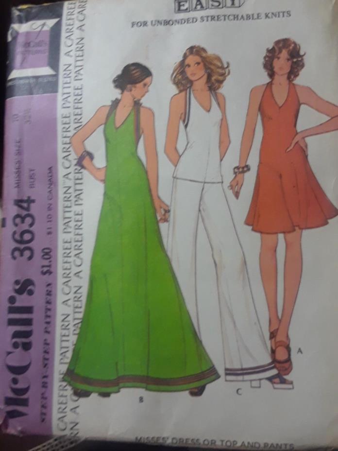 vintage 1973 Sewing Pattern McCalls Bell Bottom Wide Leg Pants Halter maxi dress