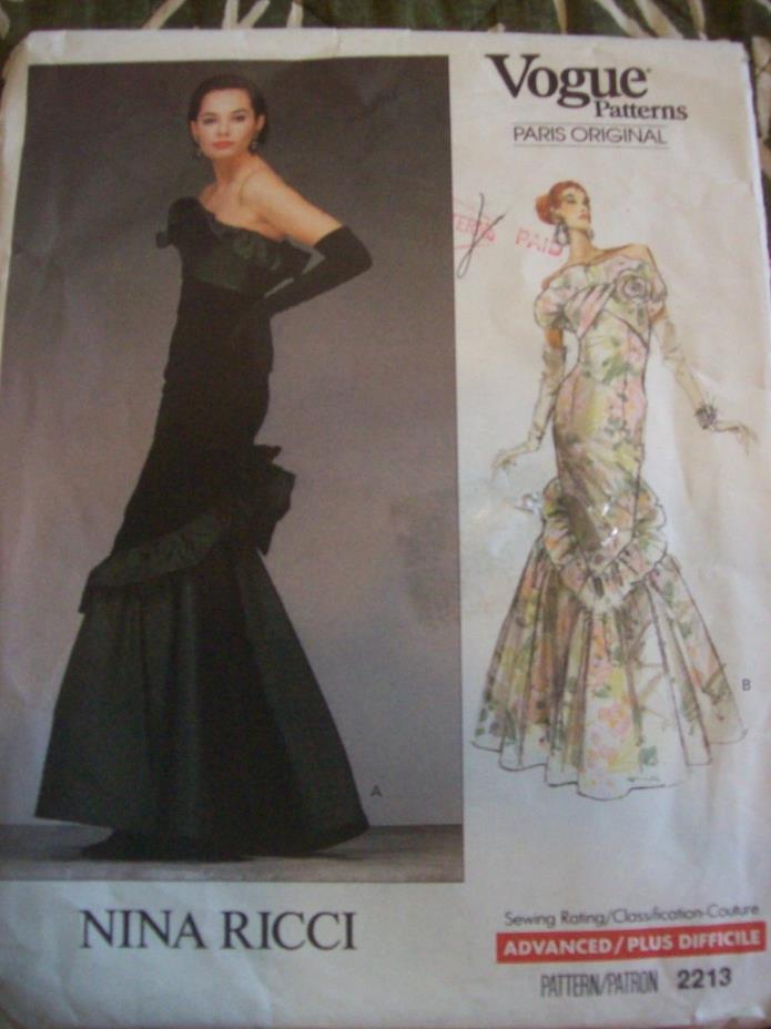 Vintage Vogue Paris Original Nina Ricci Mermaid Dress Pattern Size 6-8-10 #2213