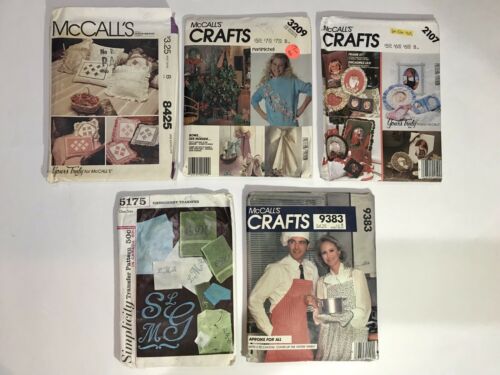 Lot of 5 Vintage Sewing Patterns Crafts McCall's & Simplicity Pillows Bows Apron