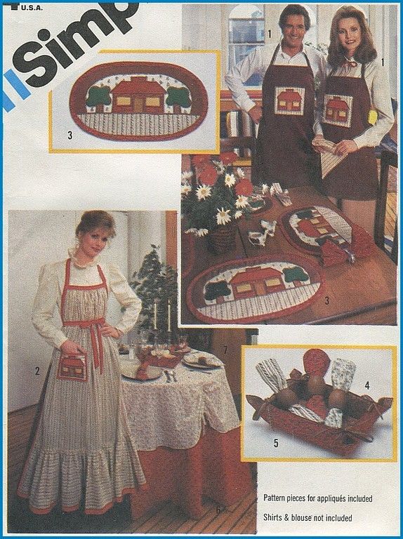 1980s Country House Cabin Applique Butcher Hostess Apron Placemat Sewing Pattern