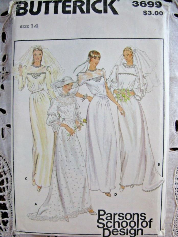 Vintage Butterick 3699 Sewing Pattern Bridal Formal Gown Misses Size 14 Uncut