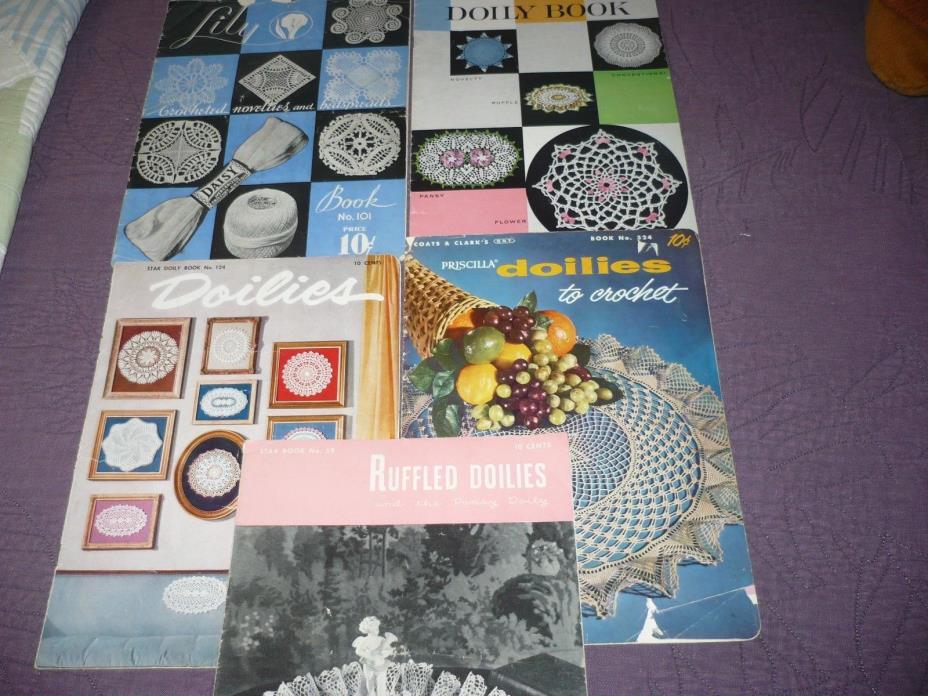 vintage lot of five (5) DOILIES-bedspread to knit, crochet booklets