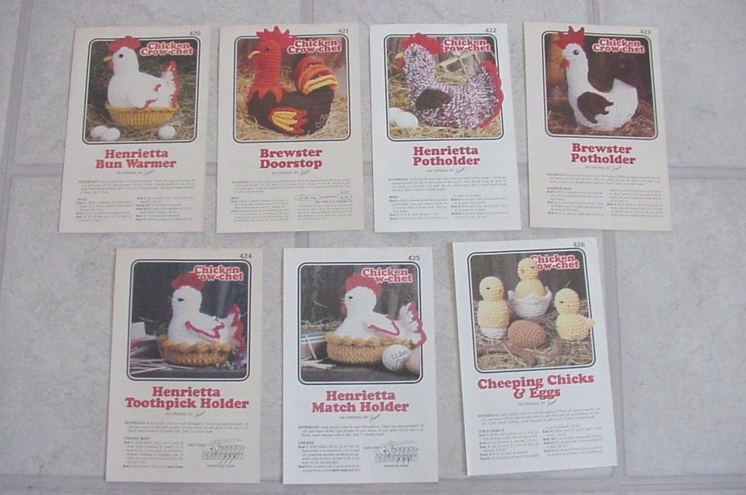 Complete Set 7 Annie's Attic 1981 1984 Chicken Crow-Chet Crochet Patterns Eggs +