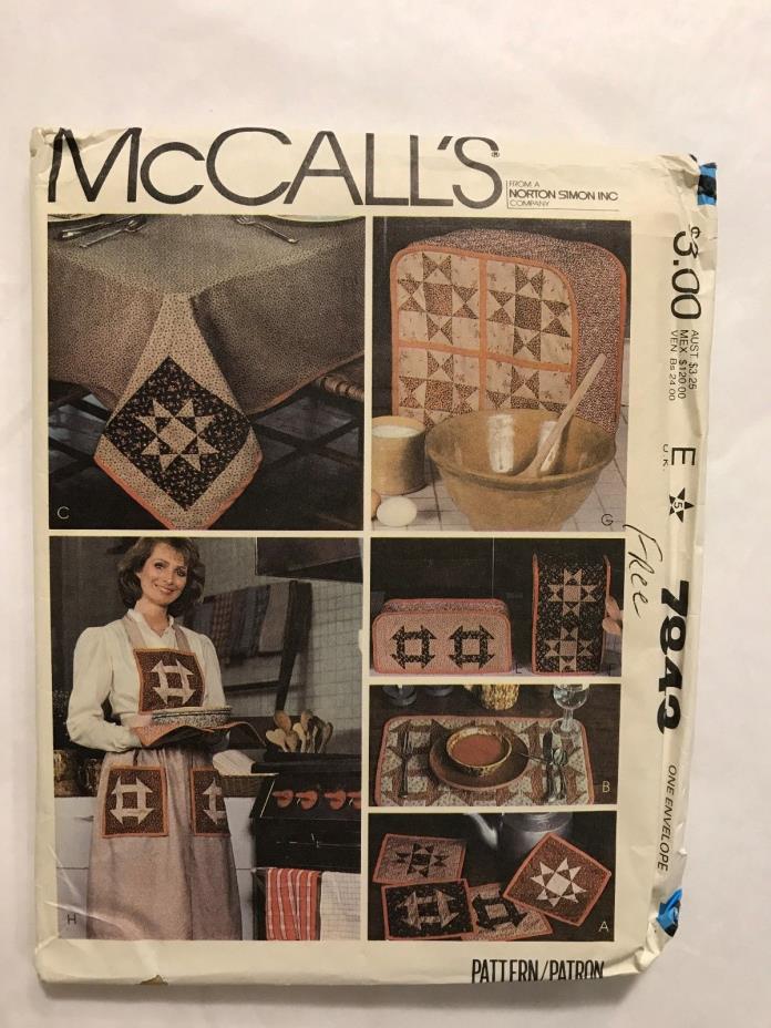 McCall's Sewing Pattern 7843 Patchwork Kitchen Accessories Uncut 1981 Vintage