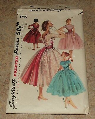 Vintage Formal 2 Lengths Simplicity Gathered Skirt Dress Cummerbund 1795 Miss 12