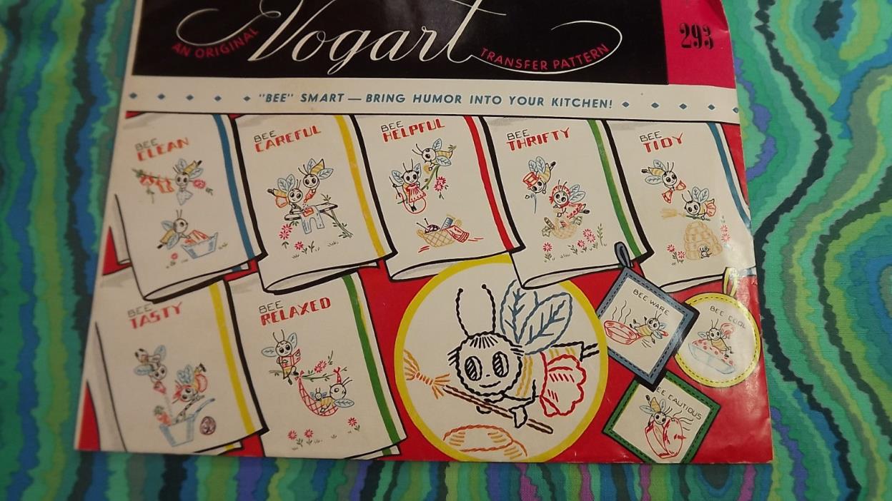Vintage Vogart Transfer pattern BEEs FF UNcut Kitchen Handtowels Hot pads