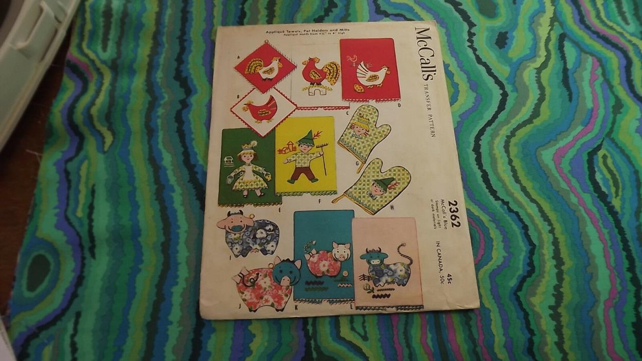 Vintage McCall's Transfer pattern FF UNcut Applique Towels Hotpads Mitts