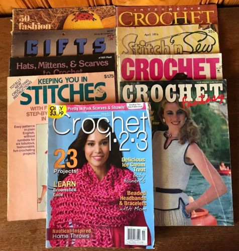 Lot Of 9 Misc Crochet Clothing Gloves Scarves Hats Pattern Magazines 1974-2014