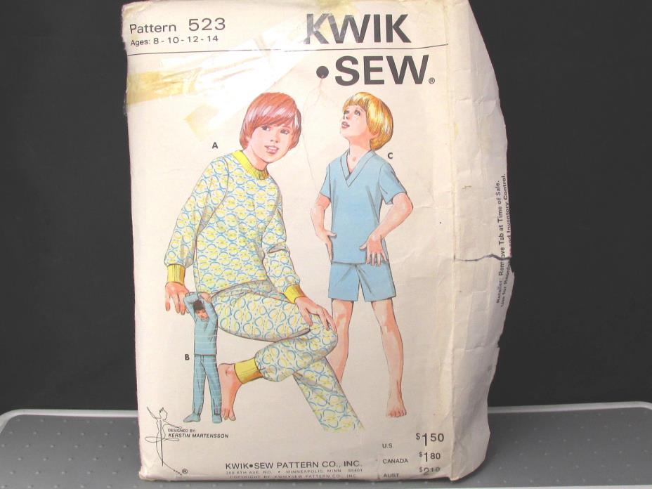 Kwik Sew 523 Knit Stretch Boys Pajamas Long  Short Pants + Footed if Wanted 8-14
