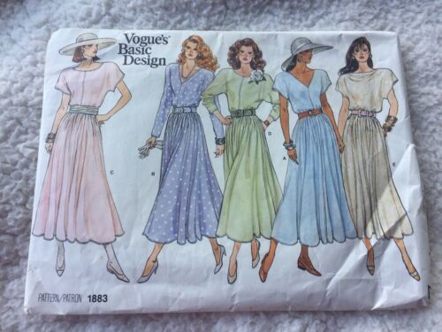 VOGUE'S BASIC DESIGN SEWING PATTERN #1883, MISSES' DRESS SIZE 8-10-12 1987 BIN!