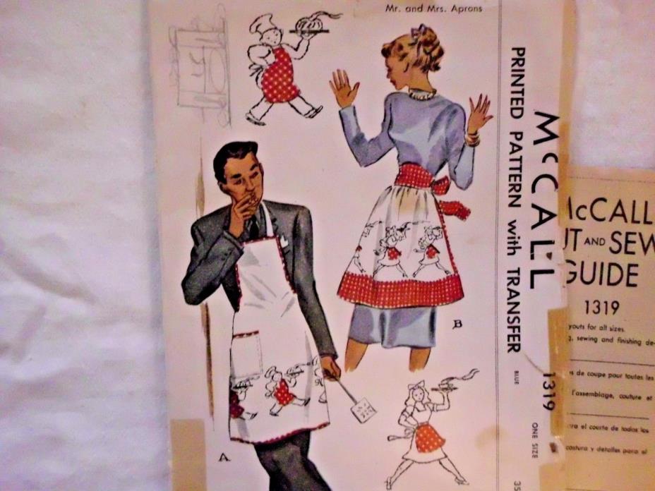 Vintage 1947 McCall Mr. and Mrs. Aprons Sewing Pattern No. 1319 UnCut