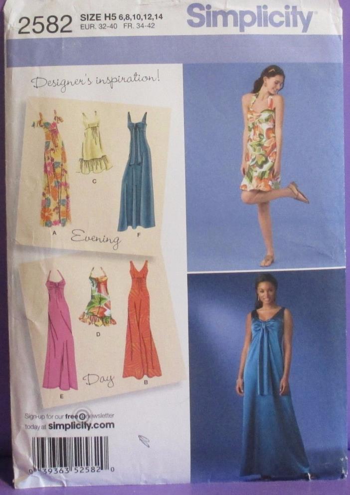 SIMPLICITY PATTERN 2582 DRESS IN 3 LENGTHS WITH BODICE VARIATIONS SZ 6-14