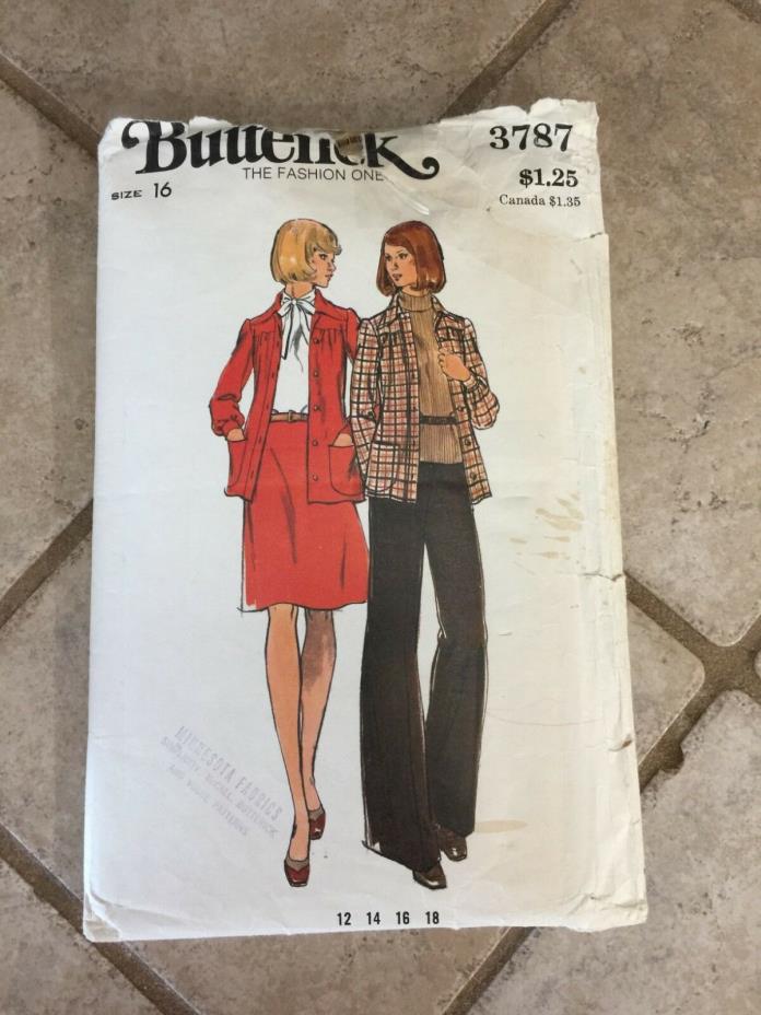 Vintage Butterick Women's #3787 Pattern Size 16 Jacket Skirt Pants