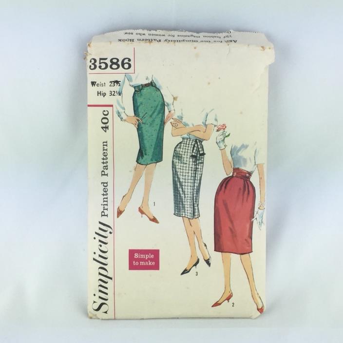 Simplicity 3586 Vintage 50's Wst 23.5 Wiggle Pencil Skirt Pattern