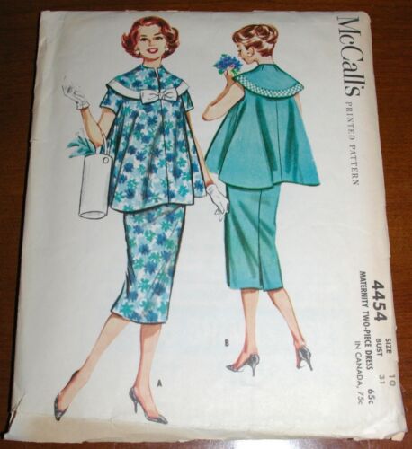 Vtg 1950s Maternity 2 Pc Dress Skirt Blouse McCall's Sewing Pattern # 4454 Sz 10