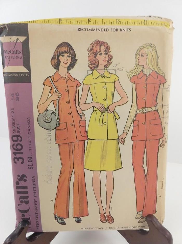 Vintage McCall's Sewing Pattern 3169 Miss 2-Piece Dress & Pants SZ 14 Uncut 1972