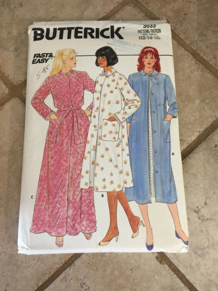 Vintage Butterick Women's Robe #3033 Pattern Size 12, 14, 16