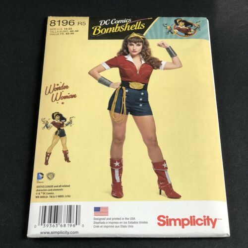 Simplicity Costume Sewing Pattern #8197 Misses DC Bombshell Wonder Woman 14-22
