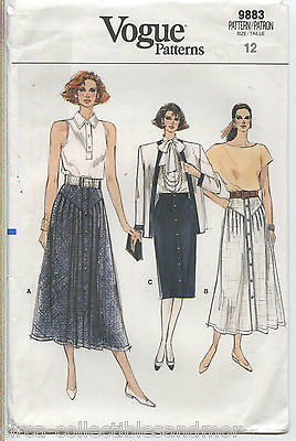 Vogue Skirts Flared Straight 3 Lengths Sewing Pattern 9883 Size 12 Uncut