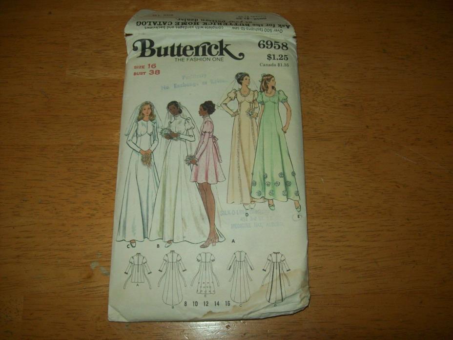 Vintage Wedding Dress Sewing Pattern Butterick Uncut