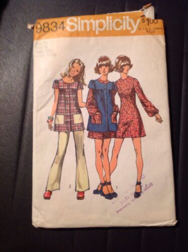 Pattern Simplicity # 9834 Size 7jp Mini Dress smock Pants 1971 Pockets