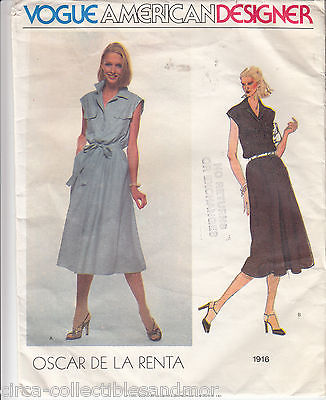 Oscar de la Renta Dress Loose Fit Pullover Vogue Sew Pattern 1916 Size 10 Uncut