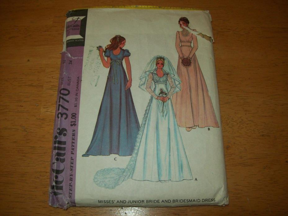 Vintage Wedding Dress Sewing Pattern McCalls Uncut