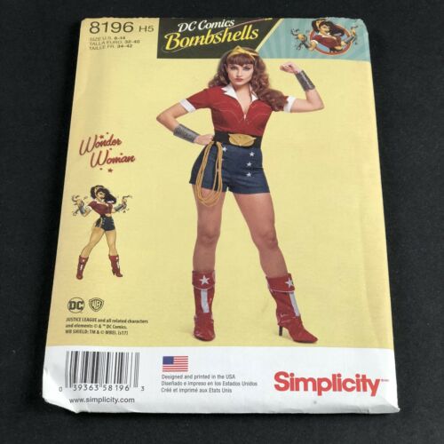 Simplicity Costume Sewing Pattern #8197 Misses DC Bombshell Wonder Woman 6-14