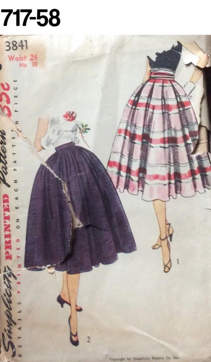 VTG Sewing Pattern Simplicity #3841 UNUSED Full  Skirt/ Cummberbund 1953