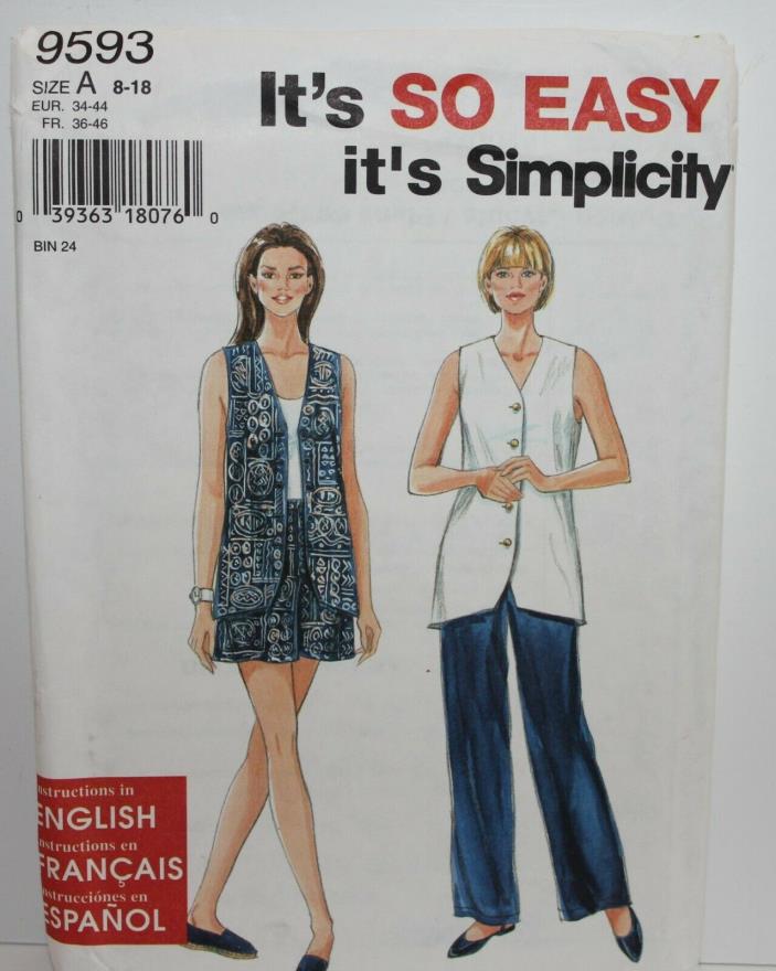 Simplicity Sewing Pattern 9593 Misses Blouse Pants Shorts Size 8-18