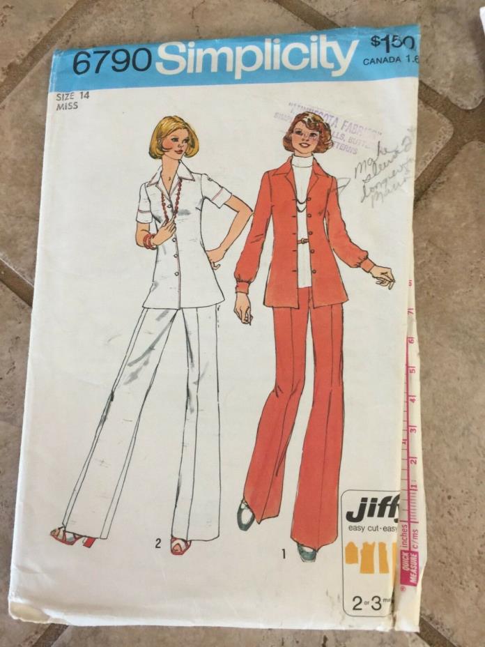 Vintage Simplicity Women's Pattern #6790 Size 14 Pants and Shirt