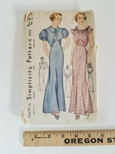 VTG 1930's Simplicity #1970 Negligee Nightgown Sewing Pattern Bust 34 JRS MISSES