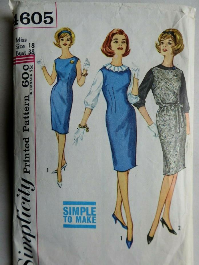 Vtg. Simplicity Sewing Pattern 4605 Junior and Misses Jumper and Blouse Size 18