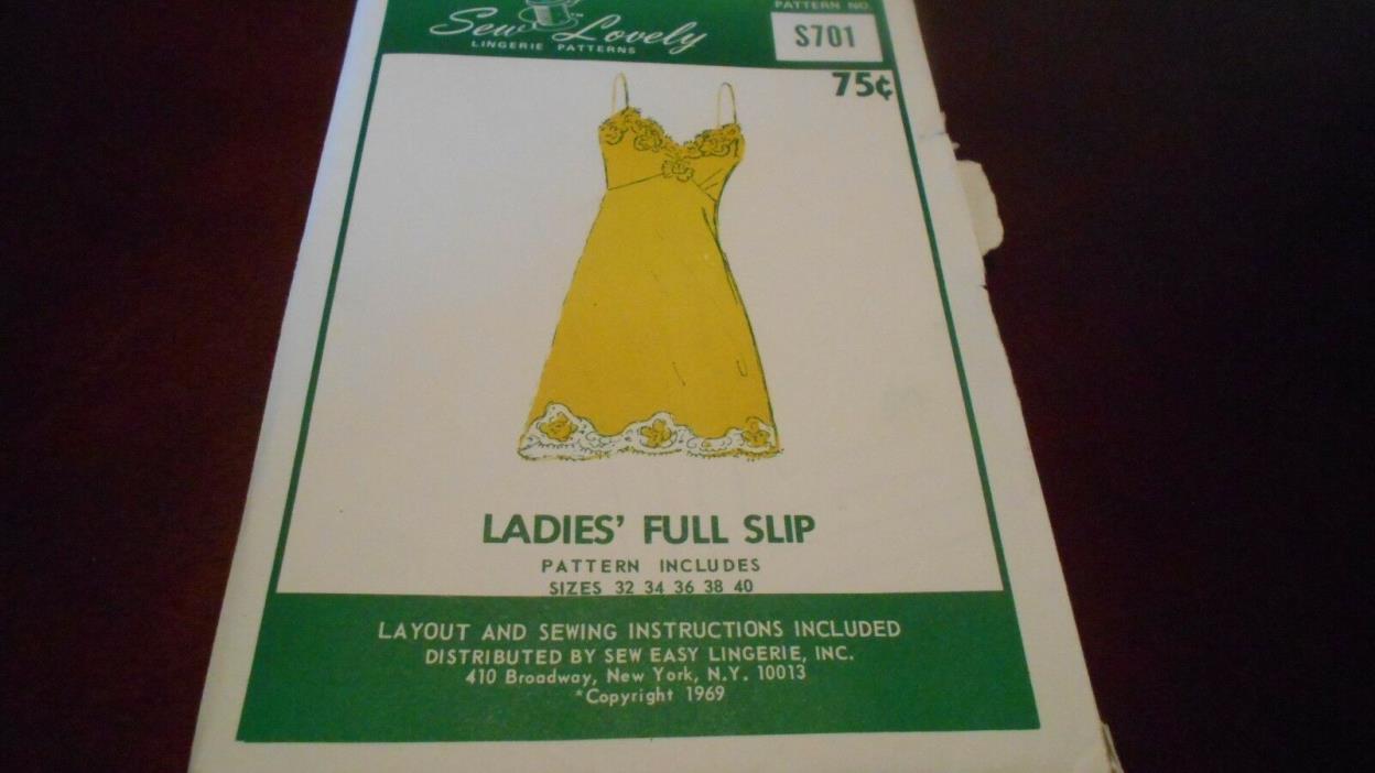 SEW LOVELY LINGERIE PATTERN S701– FULL-SLIP -LADIES 32-40 UNCUT 1969